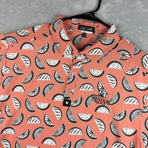 Bad Birdie Polo Mens XL Orange Geometric Print Citrus Fruit Performance Golf